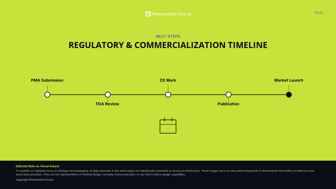 Wireframe example of a conclusions and next steps timeline slide