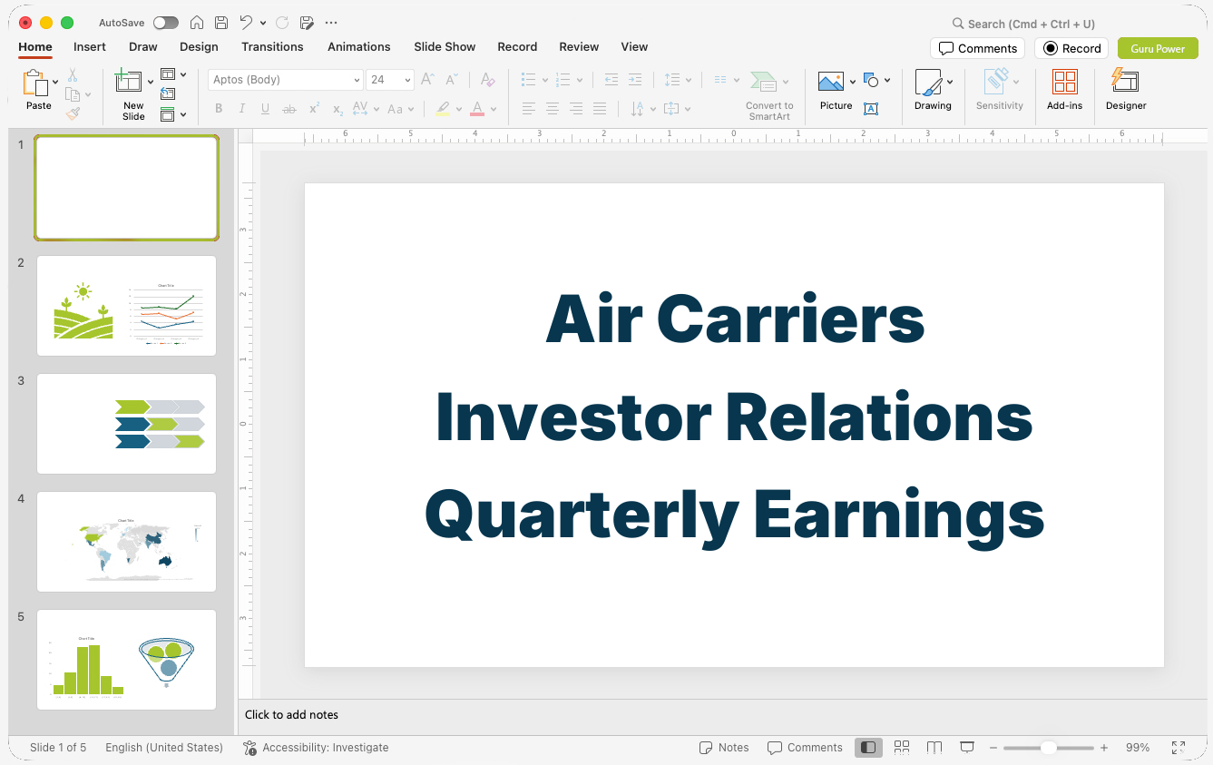 Air Carriers Investor Relations Quarterly Earnings Presentation