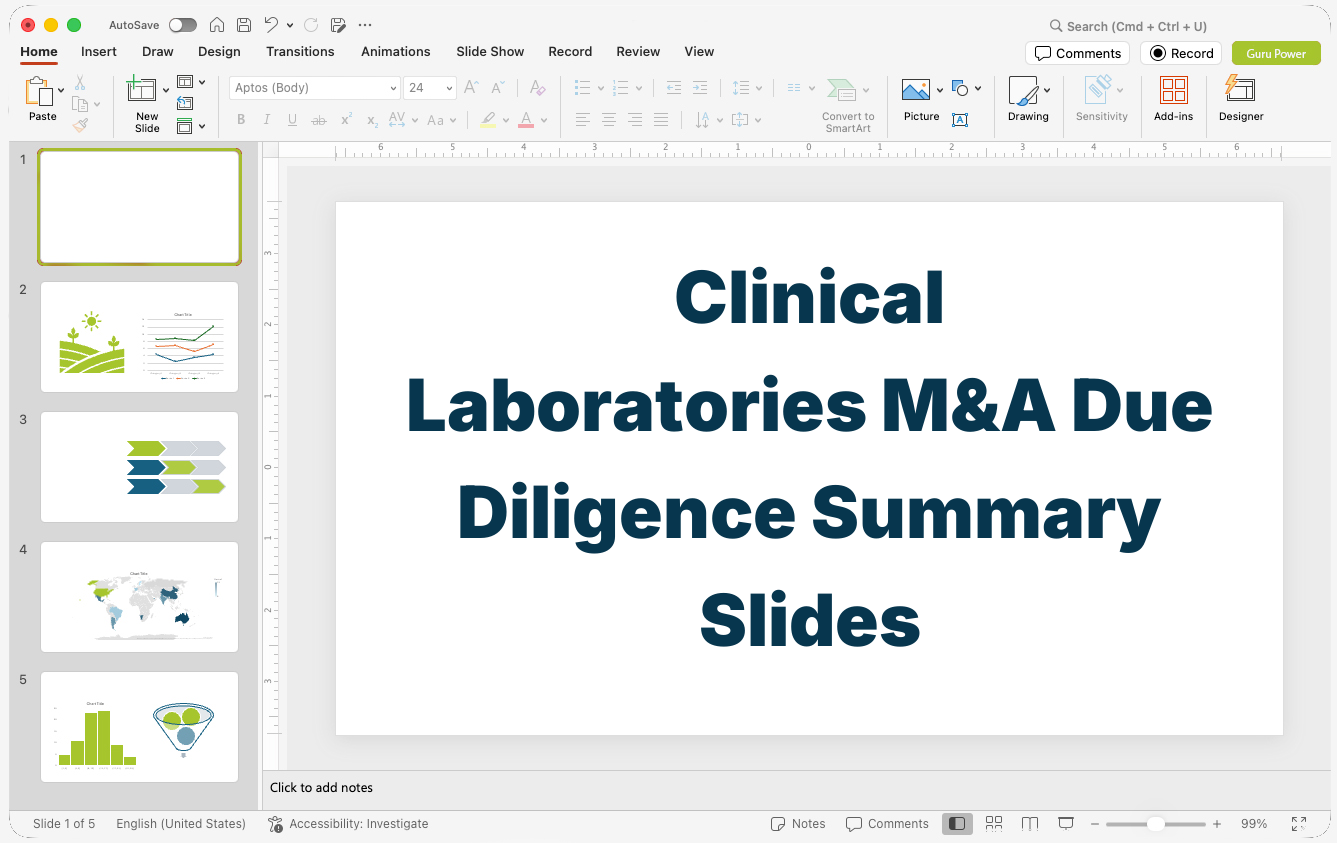 Clinical Laboratories M&A Due Diligence Summary Slides