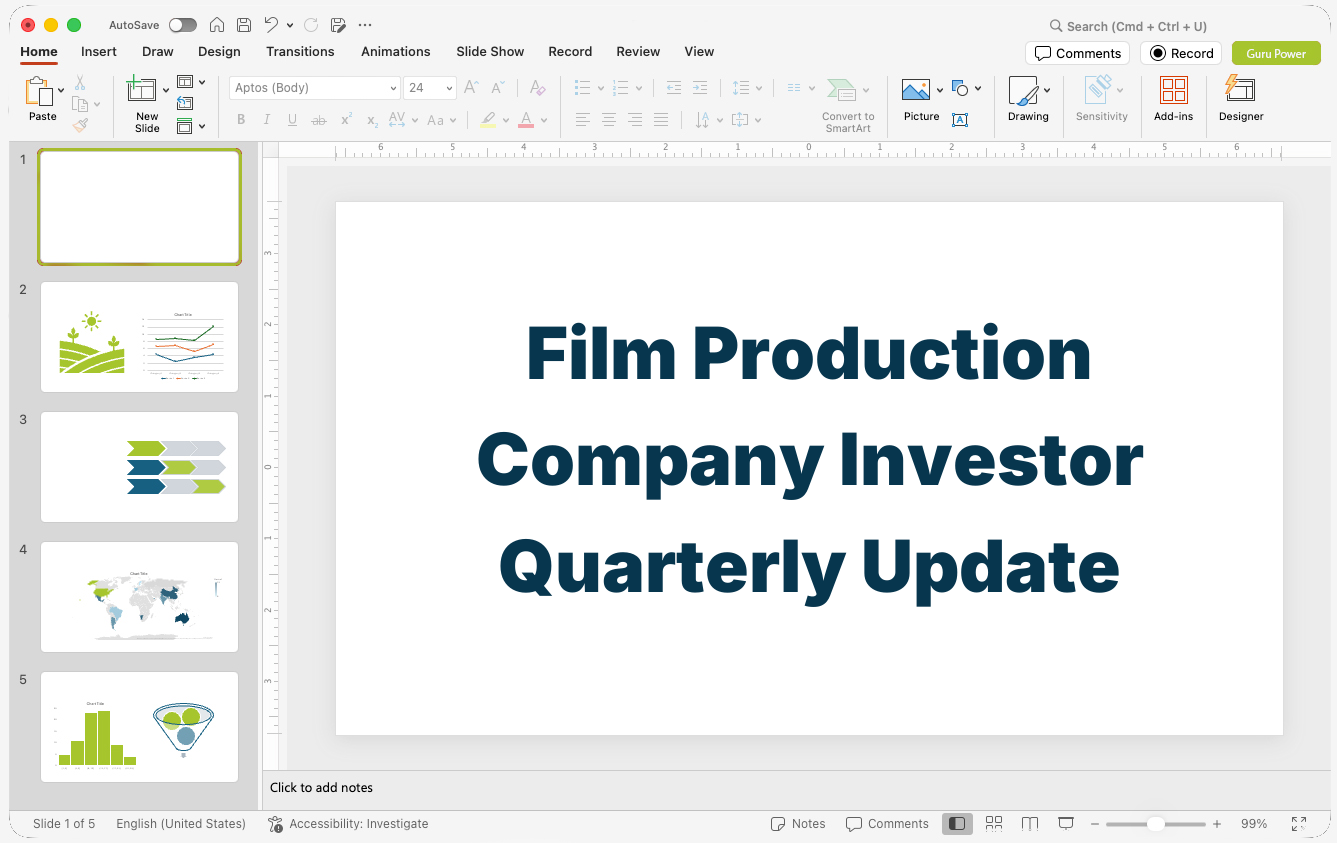 Film Production Company Investor Quarterly Update Deck