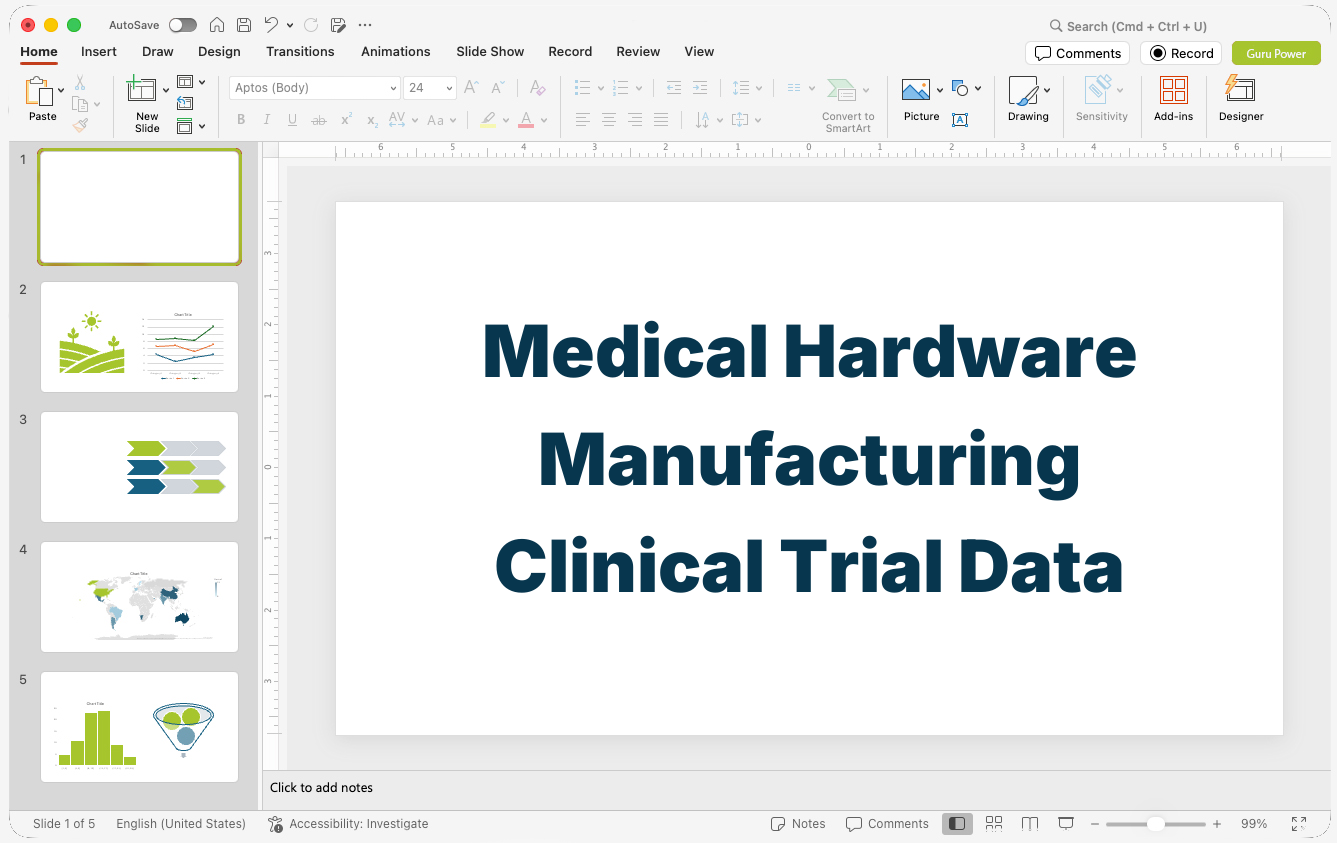 Medical Hardware Manufacturing Clinical Trial Data Deck