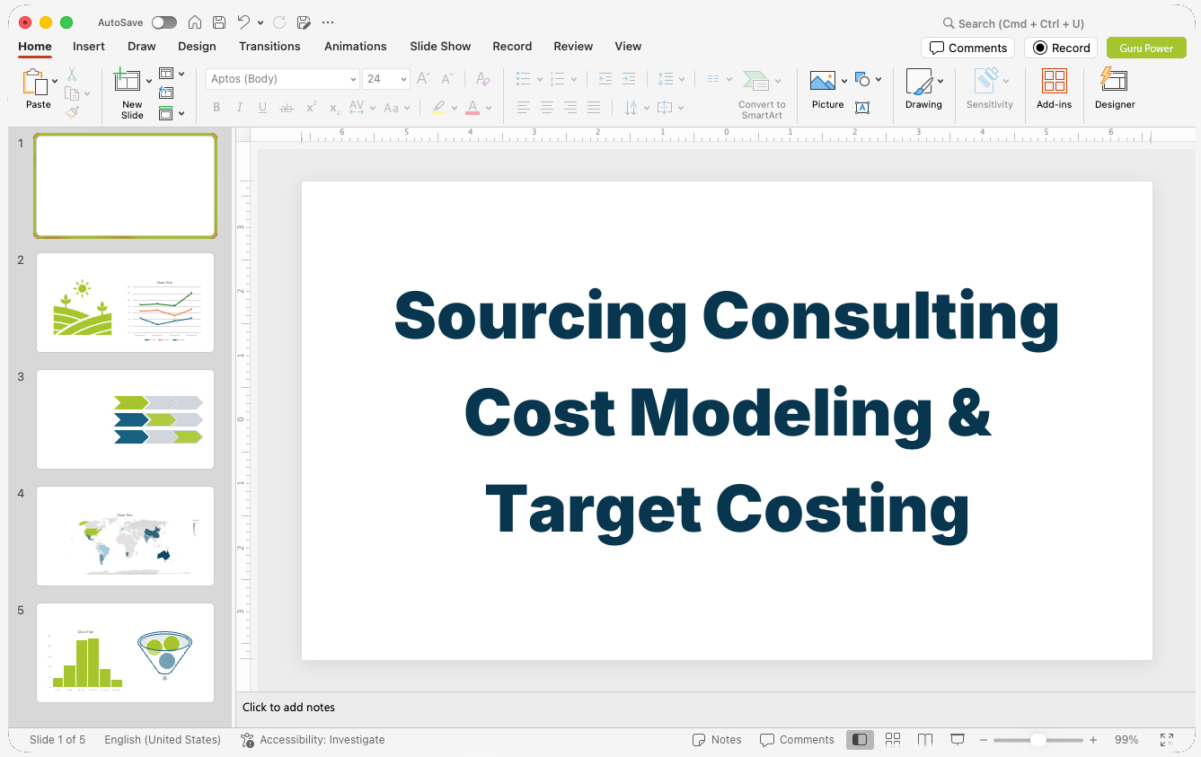 Sourcing Consulting Cost Modeling & Target Costing Pitch Deck