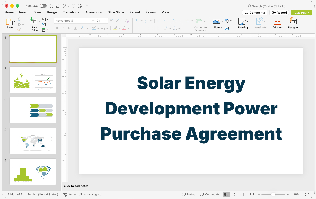 Solar Energy Development Power Purchase Agreement Pitch Deck