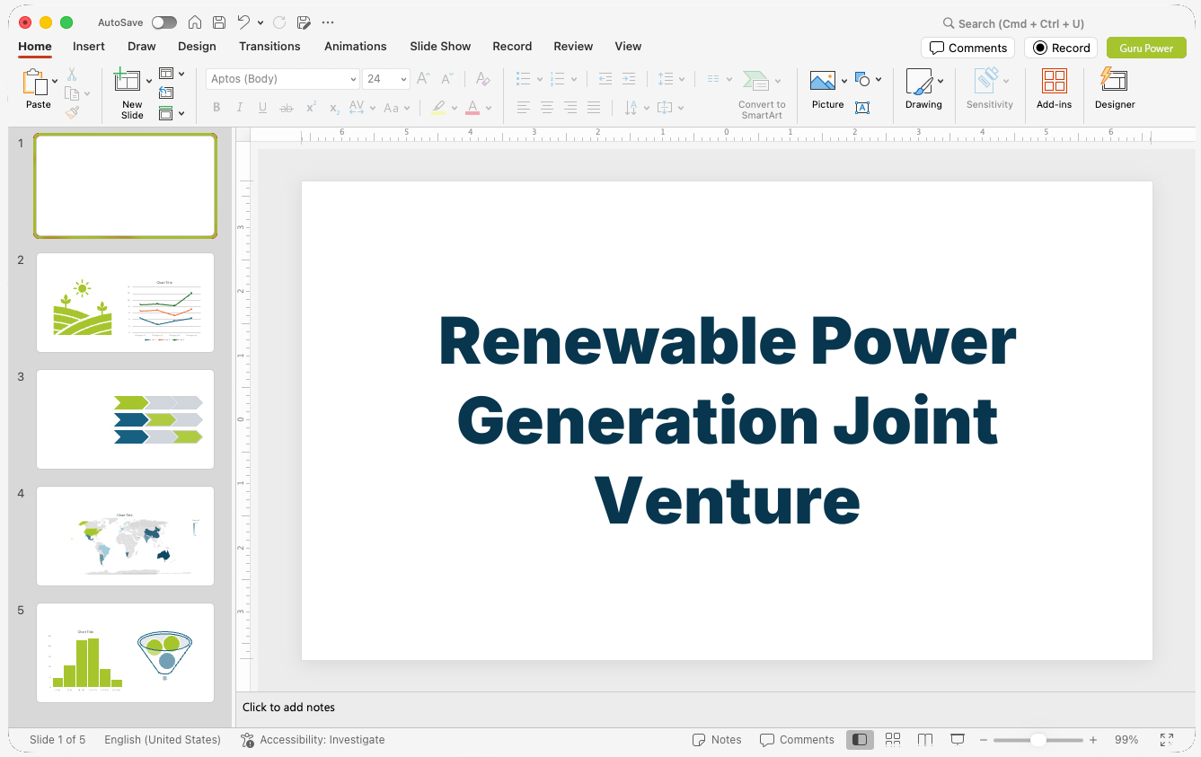 Renewable Power Generation Joint Venture Pitch Deck